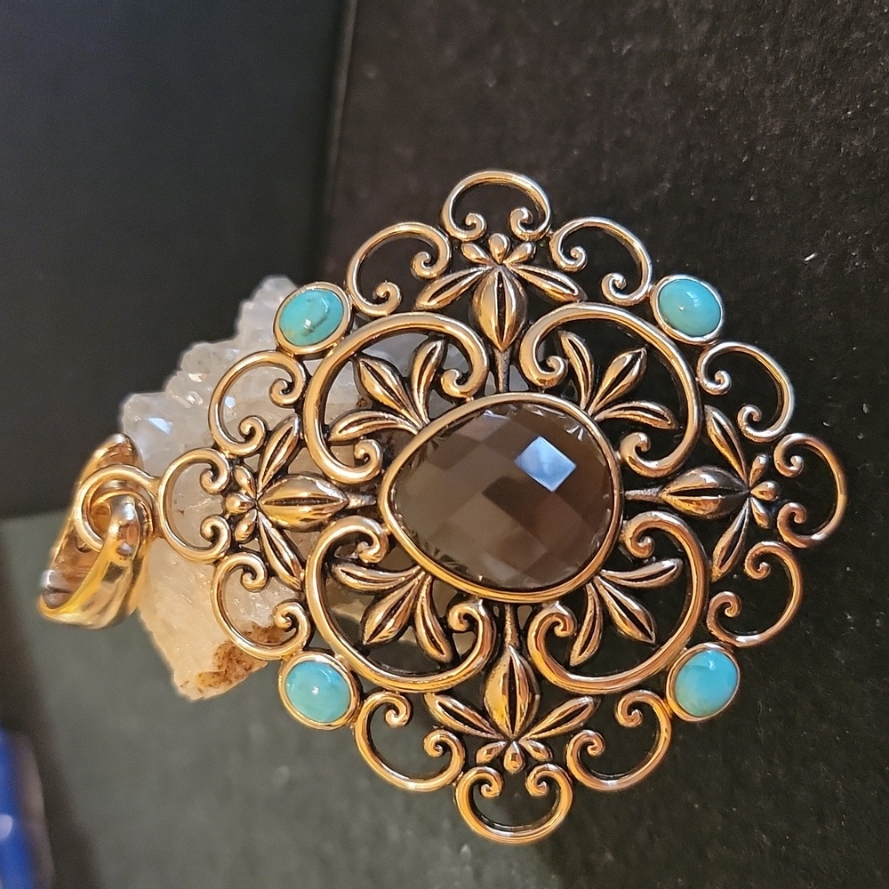 Barse Brass Enhancer  set with Smoky Quartz and Turquo…